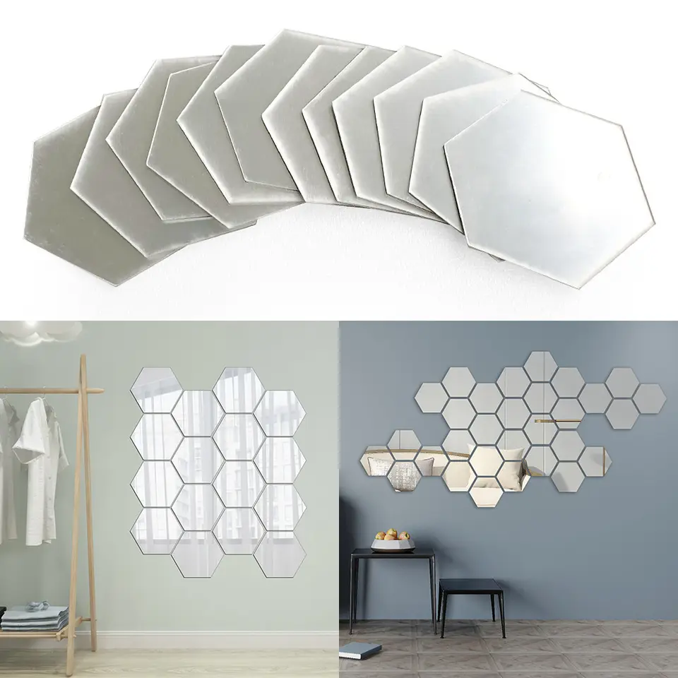 Adhesivos de pared para espejo, espejo hexagonal de gran tamaño, espejo de  plexiglás acrílico de longitud completa, espejo de pared para pegar en las