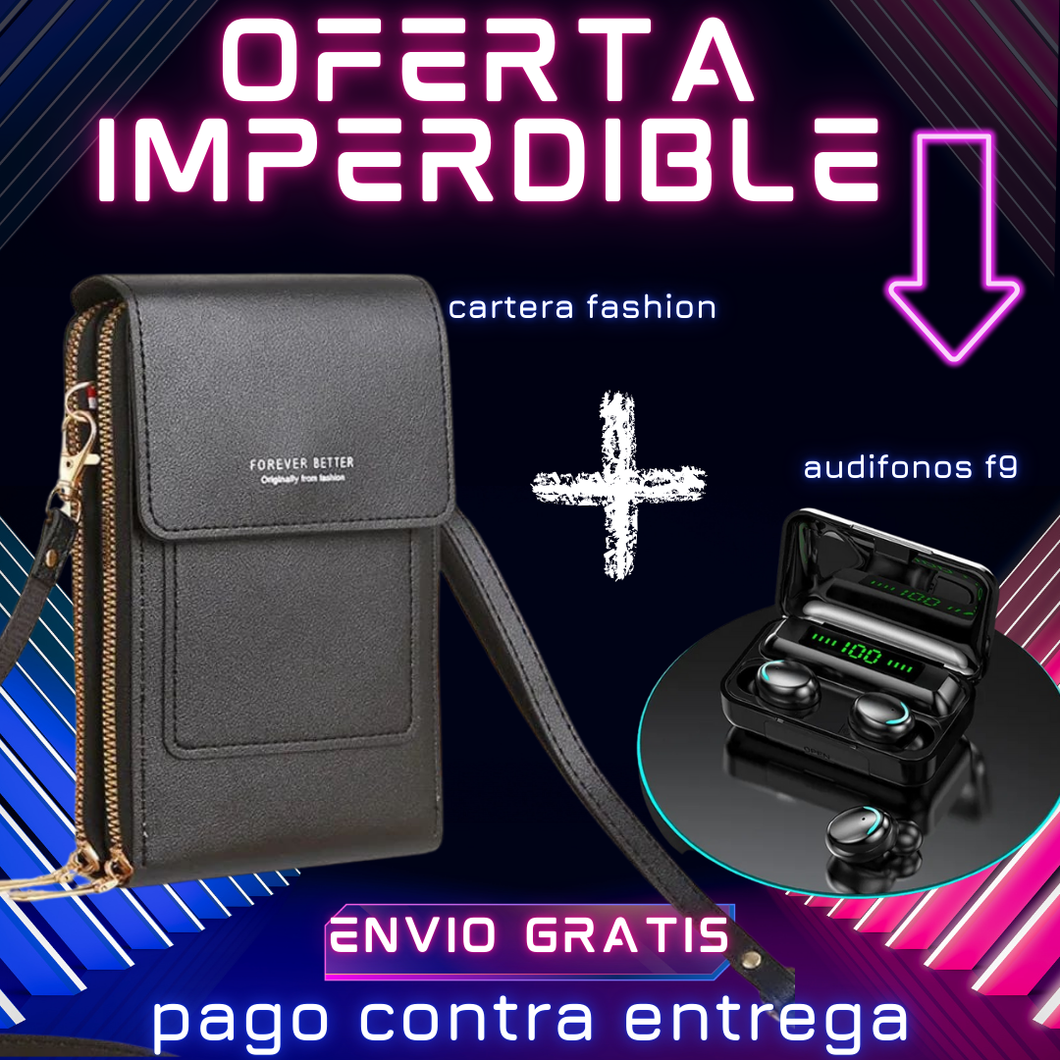 Cartera Glamour + Audífonos F9