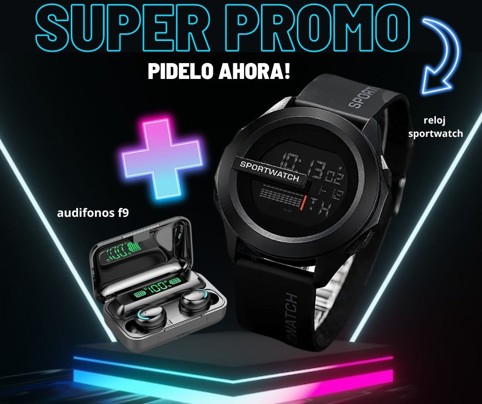 Combo Tactico Audifonos F9+ Reloj Sportwatch Milicia