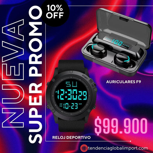 Combo Fitness Audifonos F9 + Reloj Adrenaline