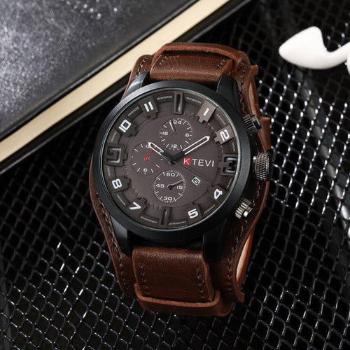 ⌚Reloj Deportivo Ktevi Para Hombre, Con Correa De Cuero - tendenciaglobalimport