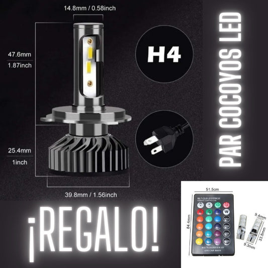 💡2x Bombillos Led H4 16000 Lumenes Luz Blanca+ 2 Cocuyos Led - tendenciaglobalimport